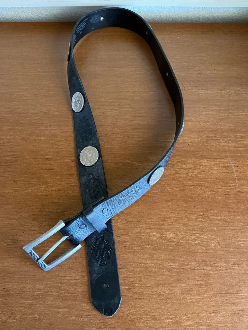 Harley-Davidson Men's Black Adjustable Leather Coin Concho Belt Size 44 Biker